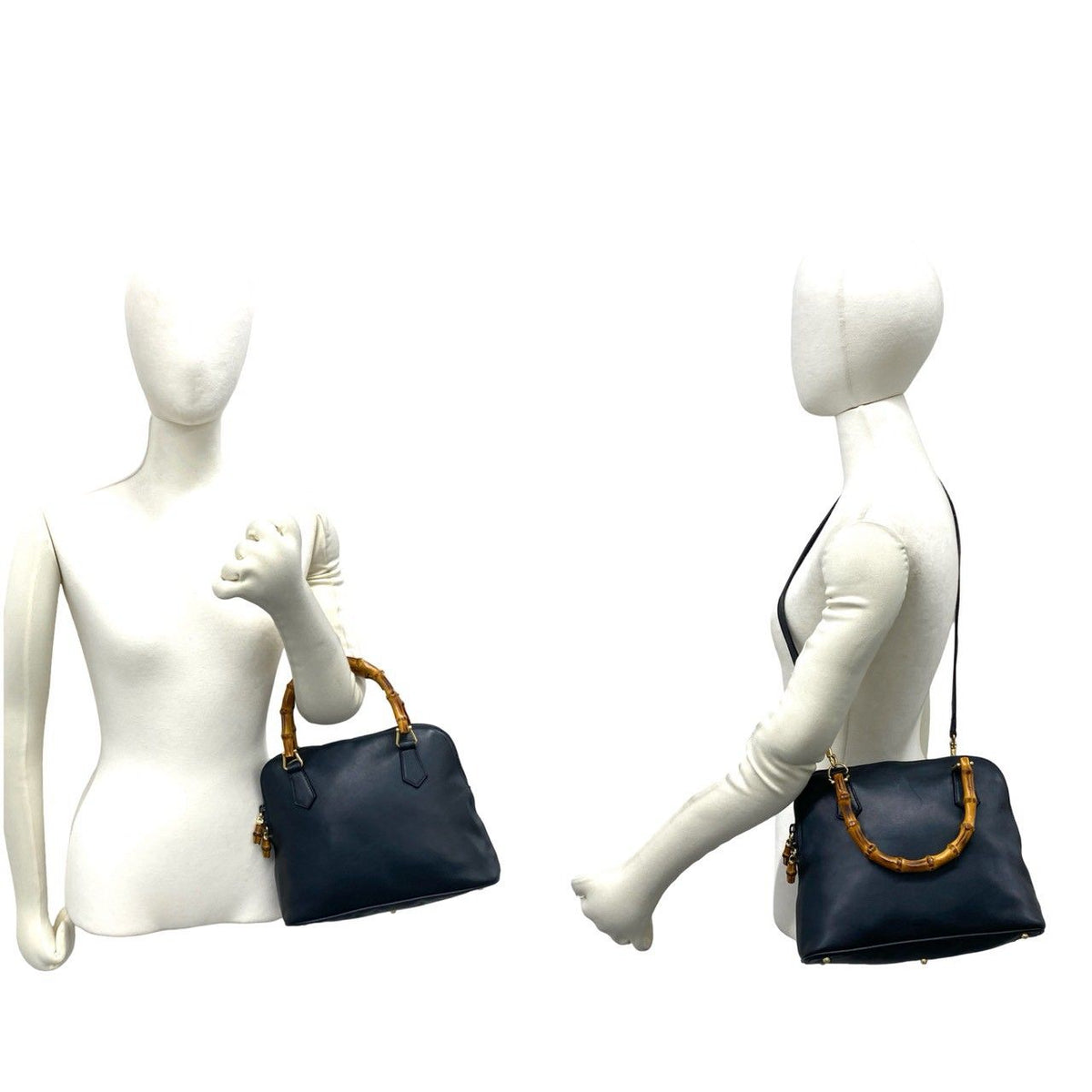 Gucci Vintage Bamboo Leather 2-Way Shoulder Bag Navy — view 2