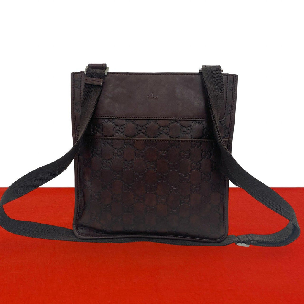 Gucci Guccissima Logo Leather Shoulder Bag Pochette Crossbody Cross Brown
