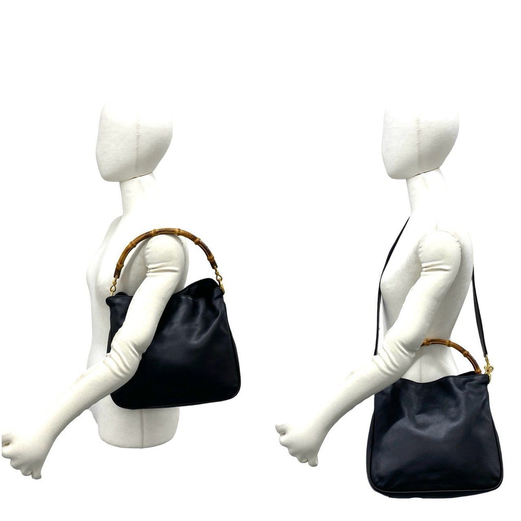 Gucci Vintage Bamboo Leather 2-Way Shoulder Bag Black — view 2