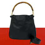 Gucci Vintage Bamboo Leather 2-Way Shoulder Bag Black