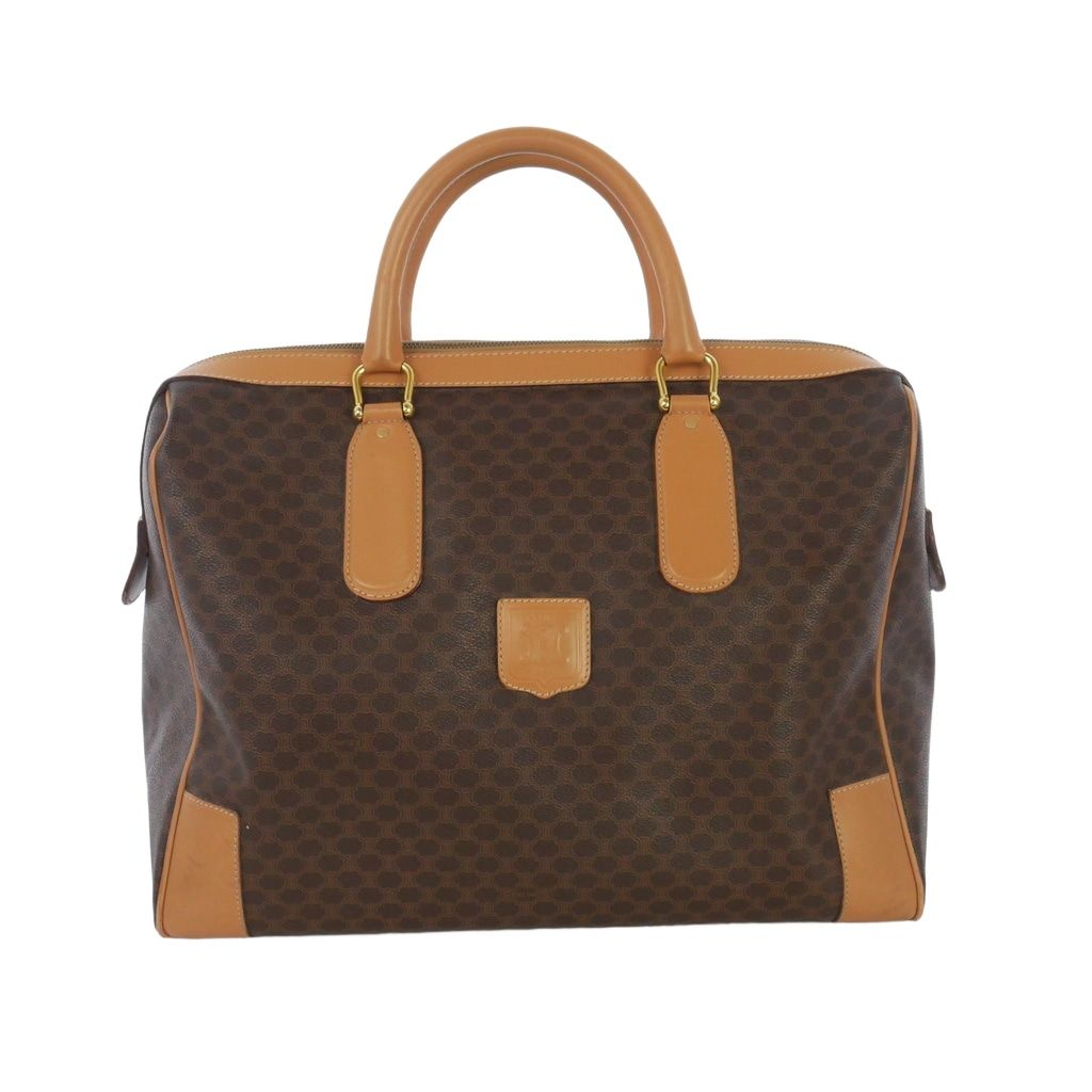 Celine Vintage Macadam Pattern Boston Bag Leather Brown