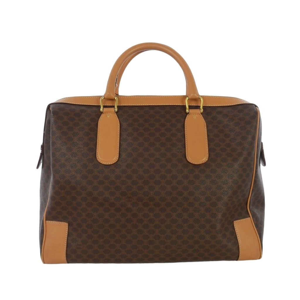 Celine Vintage Macadam Pattern Boston Bag Leather Brown — view 2