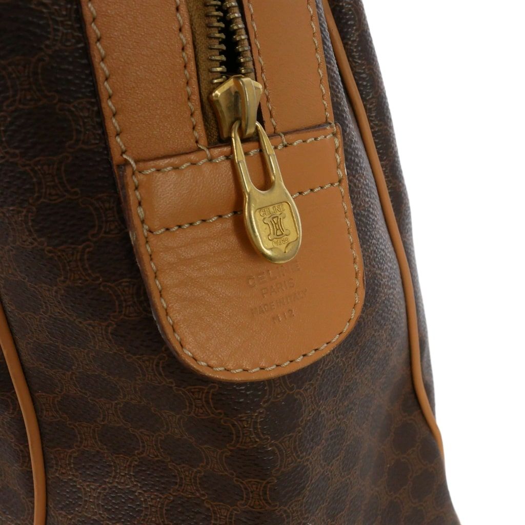 Celine Vintage Macadam Pattern Boston Bag Leather Brown — view 8