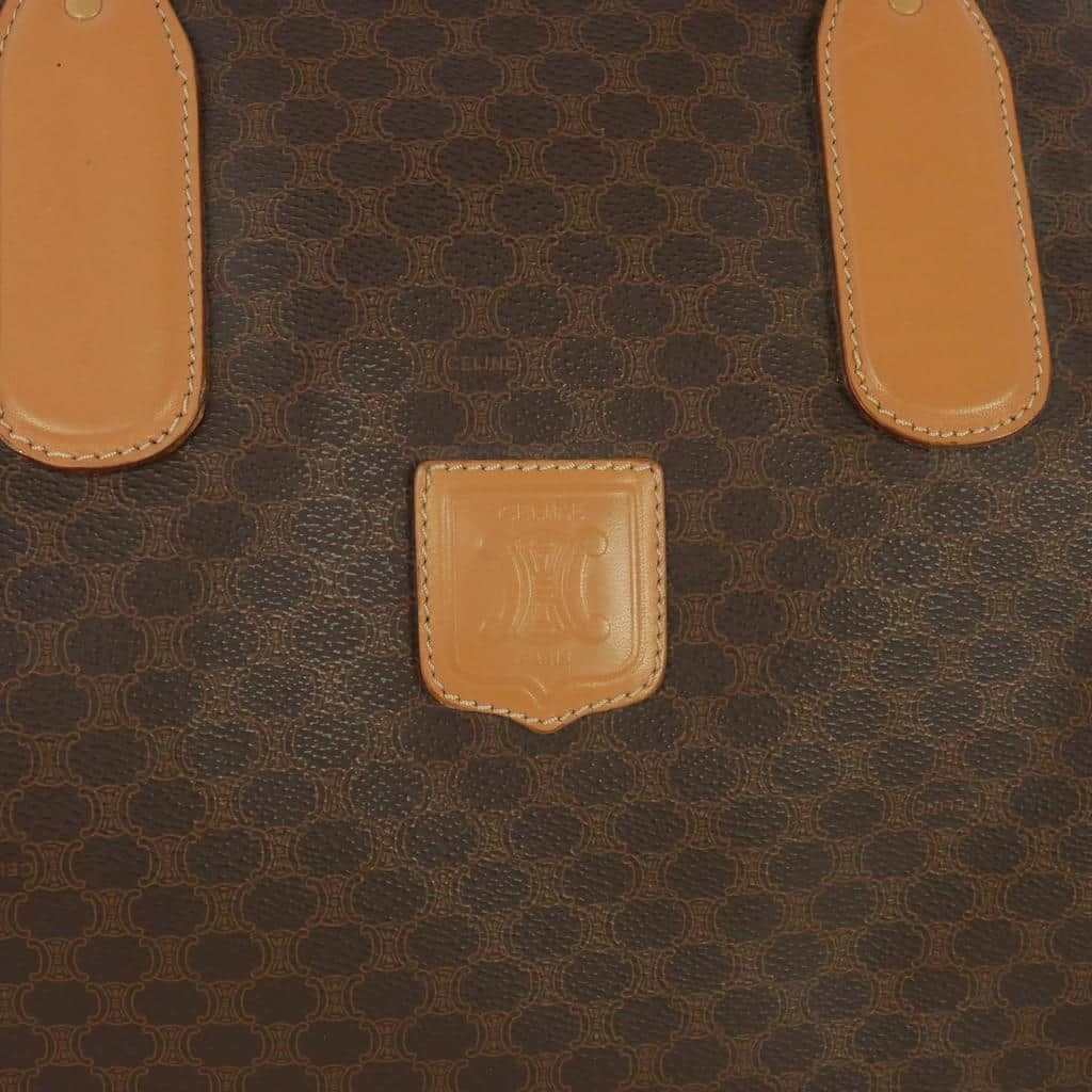 Celine Vintage Macadam Pattern Boston Bag Leather Brown — view 3