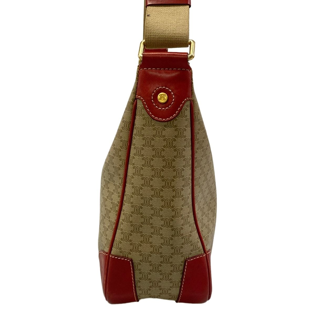 Celine Shoulder Bag Macadam Pattern Beige Red Leather — view 2