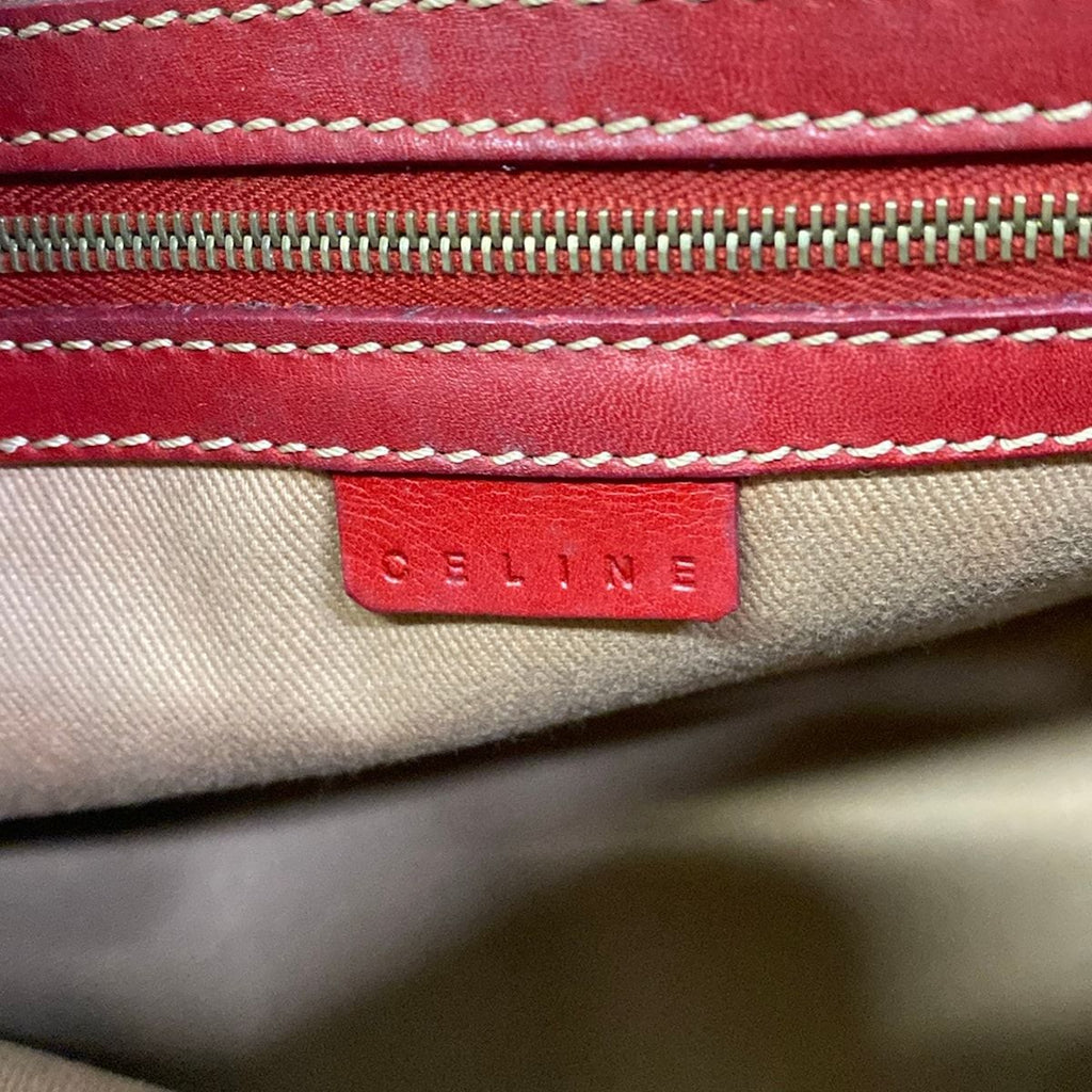 Celine Shoulder Bag Macadam Pattern Beige Red Leather — view 8