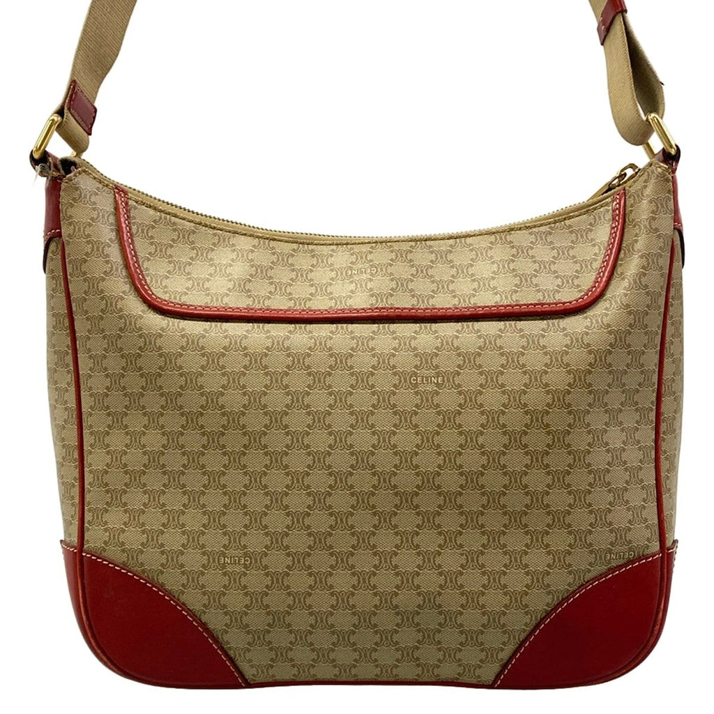 Celine Shoulder Bag Macadam Pattern Beige Red Leather — view 3