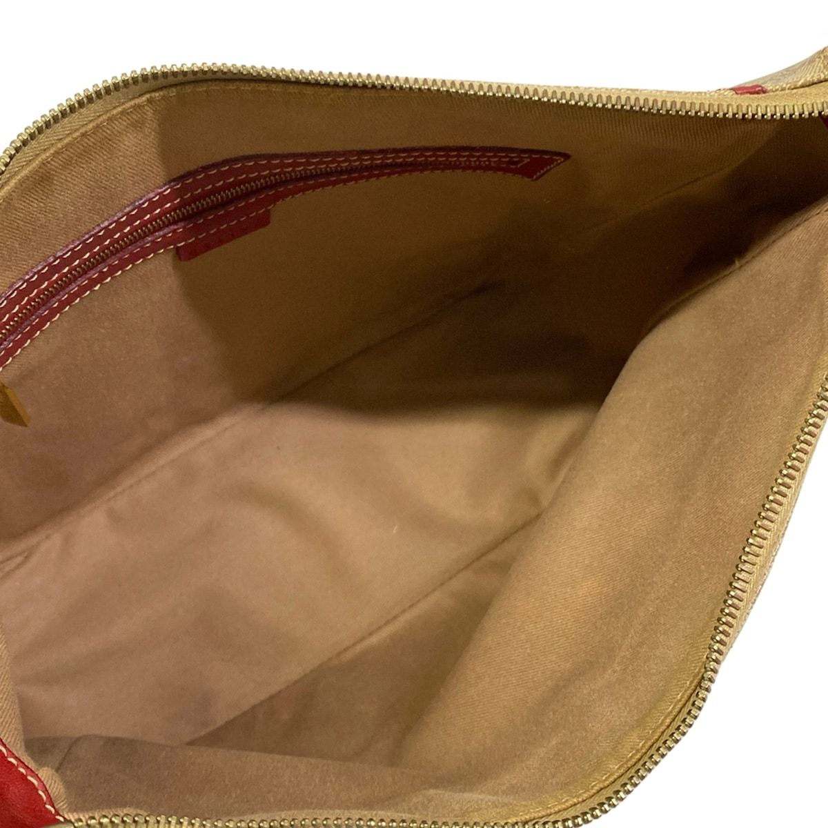 Celine Shoulder Bag Macadam Pattern Beige Red Leather — view 7