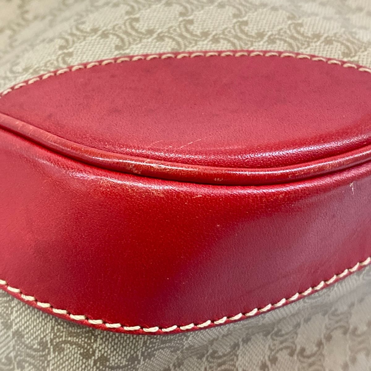 Celine Shoulder Bag Macadam Pattern Beige Red Leather — view 6
