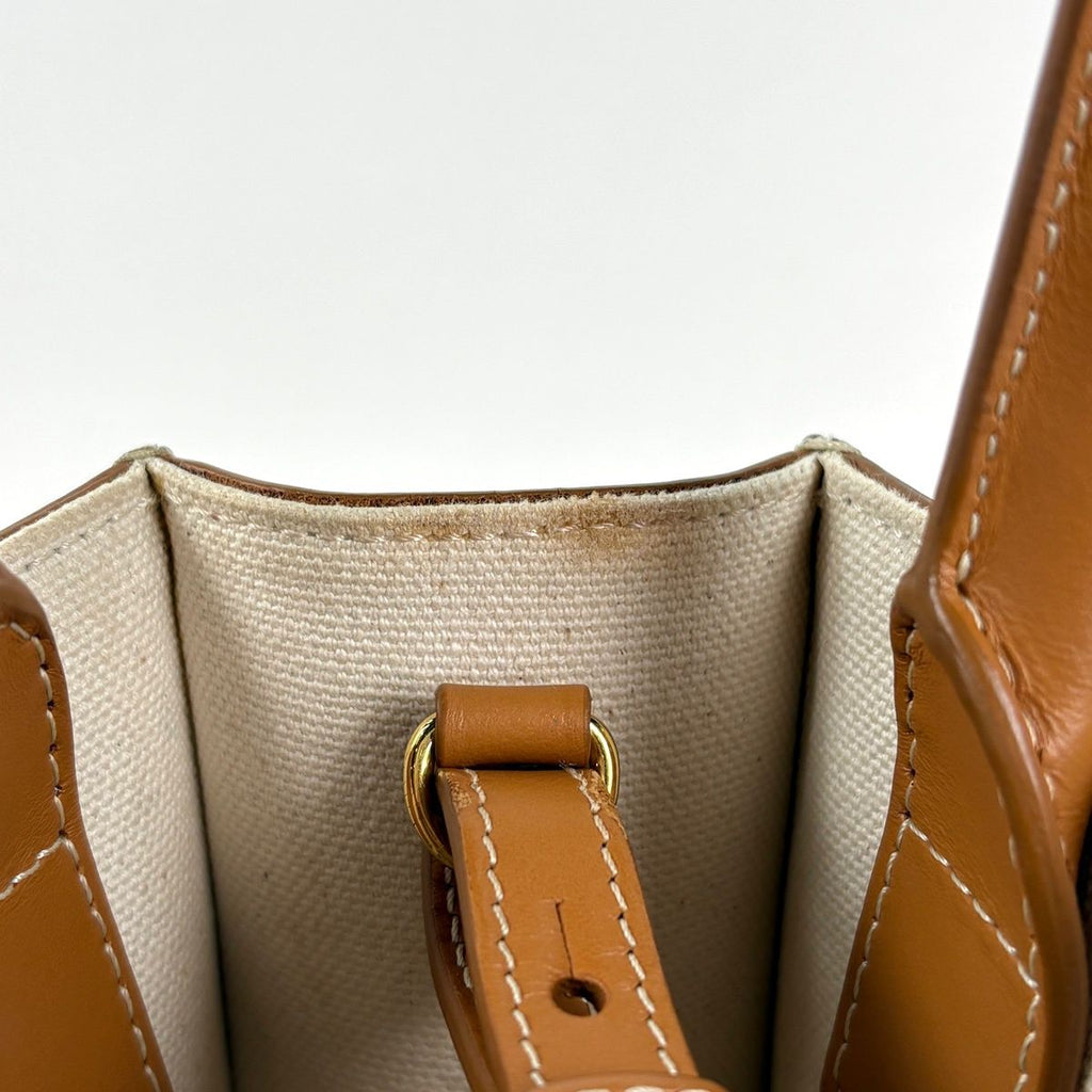 Celine Tote Bag Mini Vertical Cabas 2-Way Canvas Natural Brown — view 7