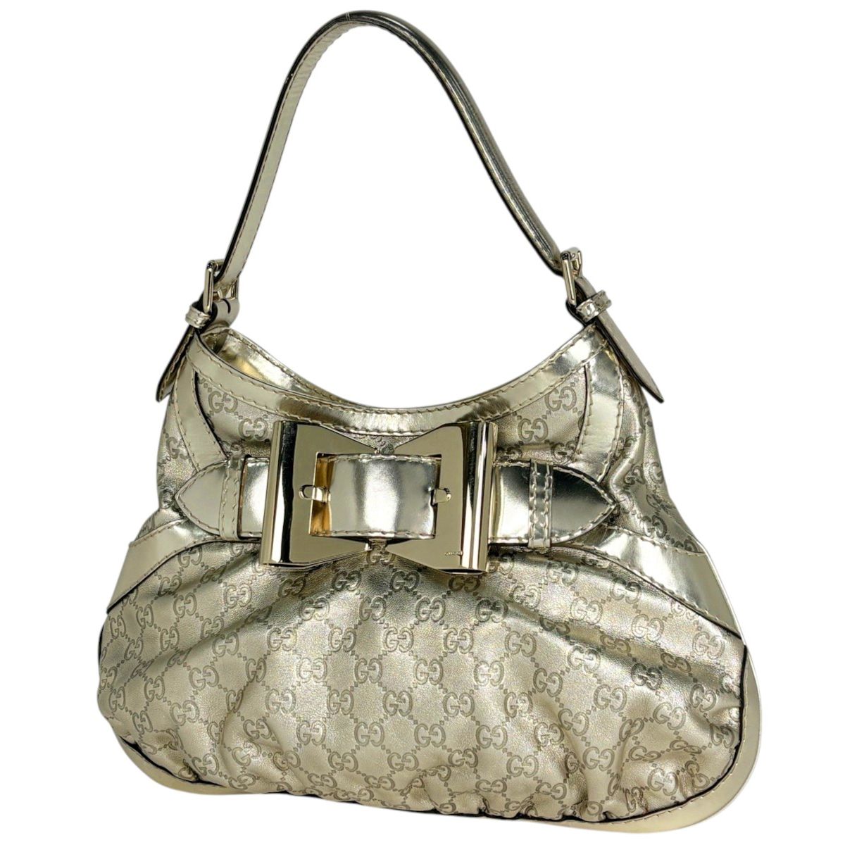 Gucci Shoulder Bag Guccissima GG Pattern Ribbon Leather Gold