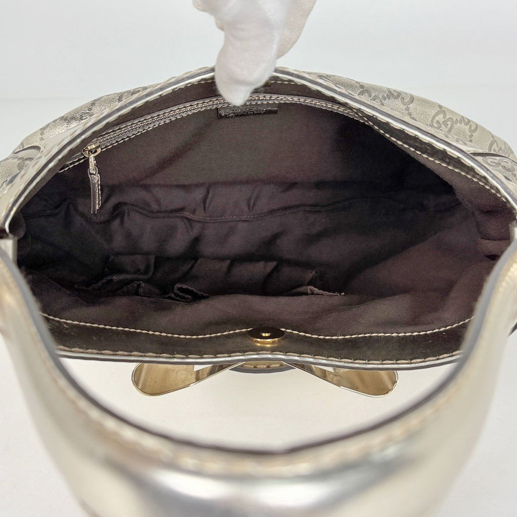 Gucci Shoulder Bag Guccissima GG Pattern Ribbon Leather Gold — view 8