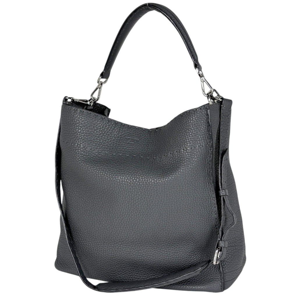 Fendi Shoulder Bag Selleria 2-Way Leather Gray