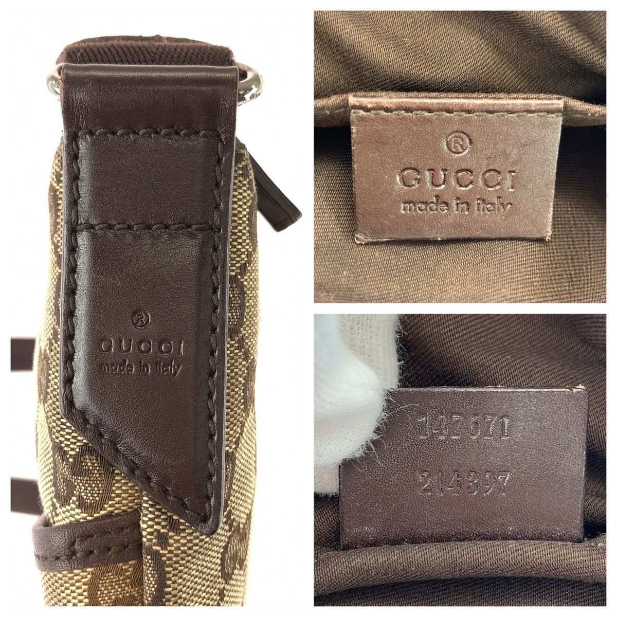 Gucci Brown Silver GG Canvas Leather Shoulder Bag Pochette — view 4