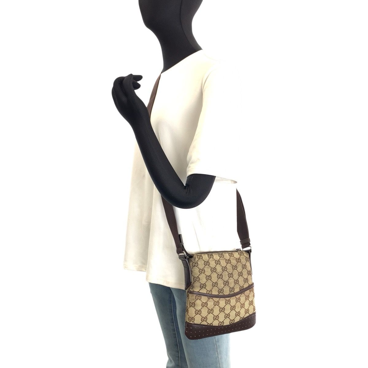 Gucci Brown Silver GG Canvas Leather Shoulder Bag Pochette — view 6