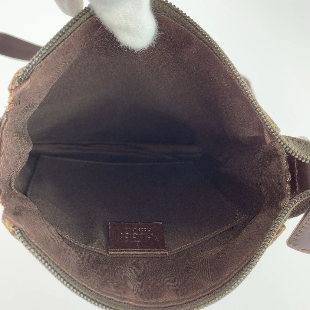 Gucci Brown Silver GG Canvas Leather Shoulder Bag Pochette — view 8