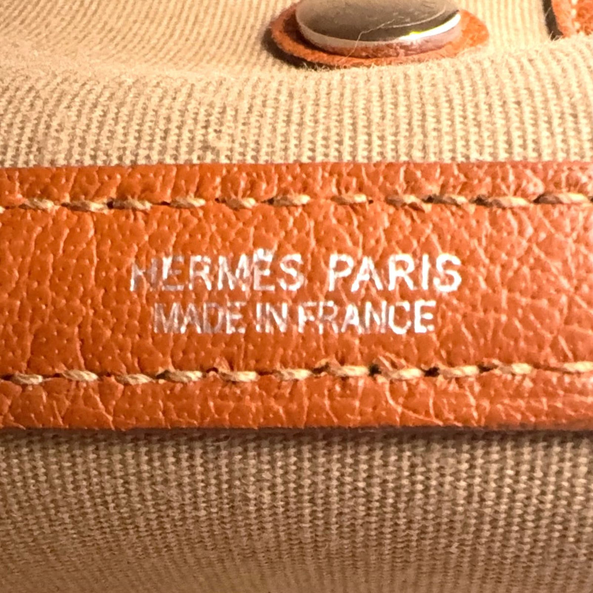 Hermes Garden Party Leather Canvas Orange Tote Bag Silver — view 4