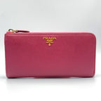 Prada Saffiano Leather L-shaped Zipper Pink Wallet Gold