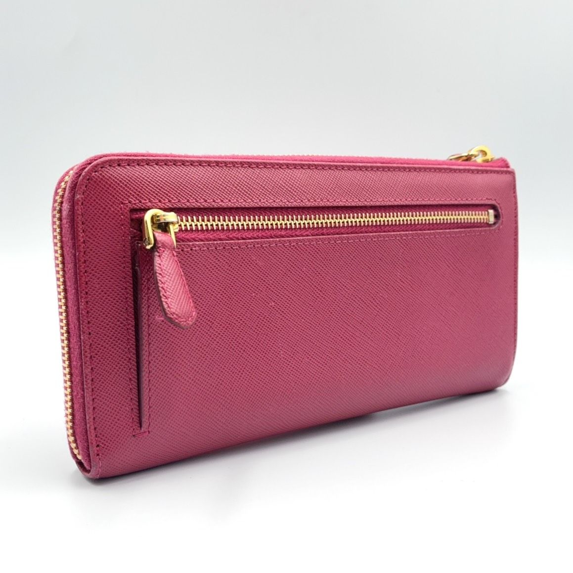 Prada Saffiano Leather L-shaped Zipper Pink Wallet Gold — view 2