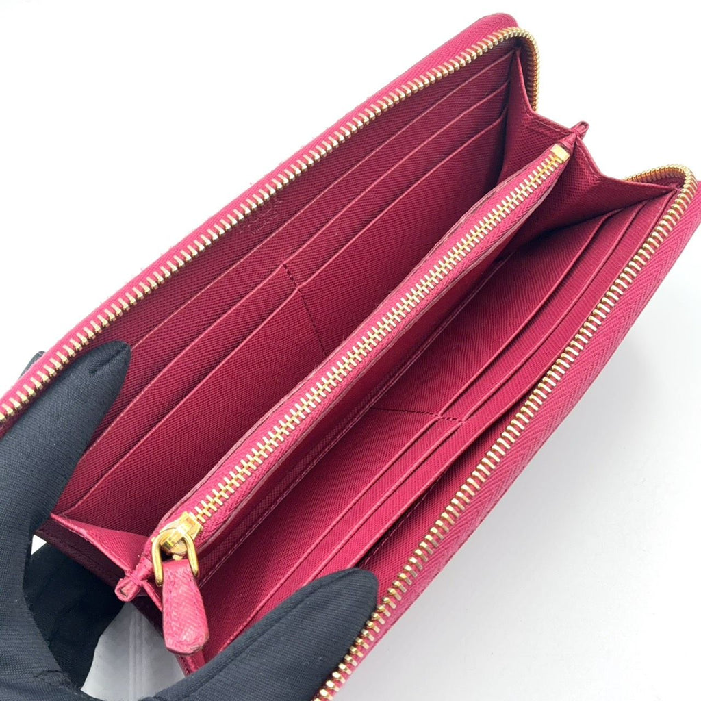 Prada Saffiano Leather L-shaped Zipper Pink Wallet Gold — view 3
