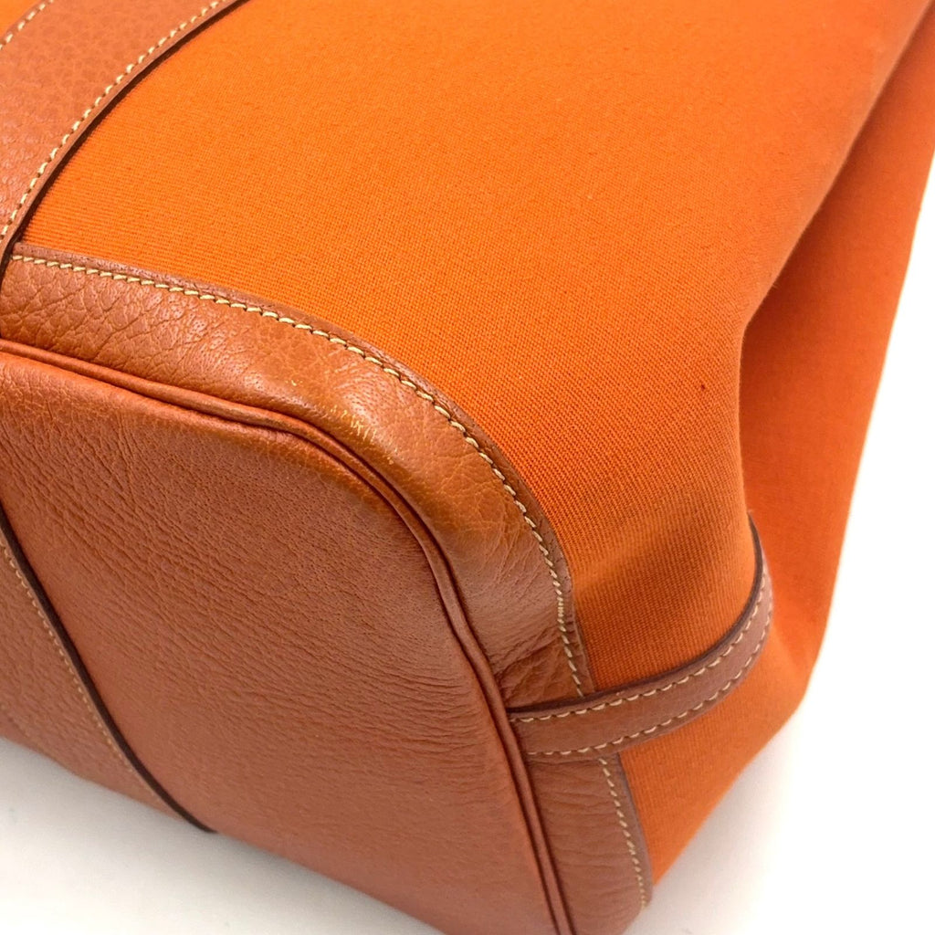 Hermes Garden Party Leather Canvas Orange Tote Bag Silver — view 7