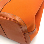 Hermes Garden Party Leather Canvas Orange Tote Bag Silver — view 7