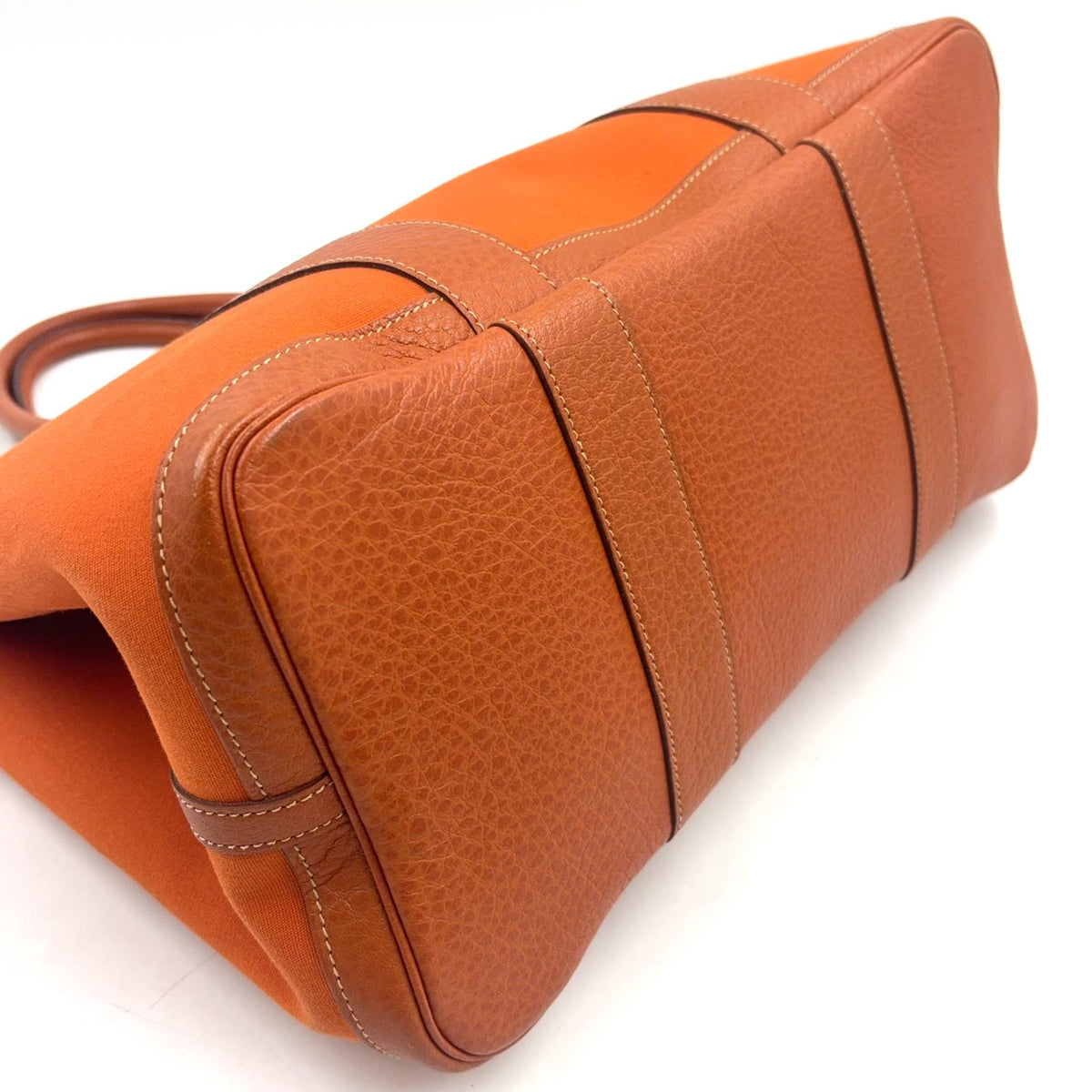 Hermes Garden Party Leather Canvas Orange Tote Bag Silver — view 5