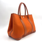 Hermes Garden Party Leather Canvas Orange Tote Bag Silver — view 2
