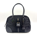 Prada Triangle Logo Nylon Bowling Bag Leather Black Mini Silver