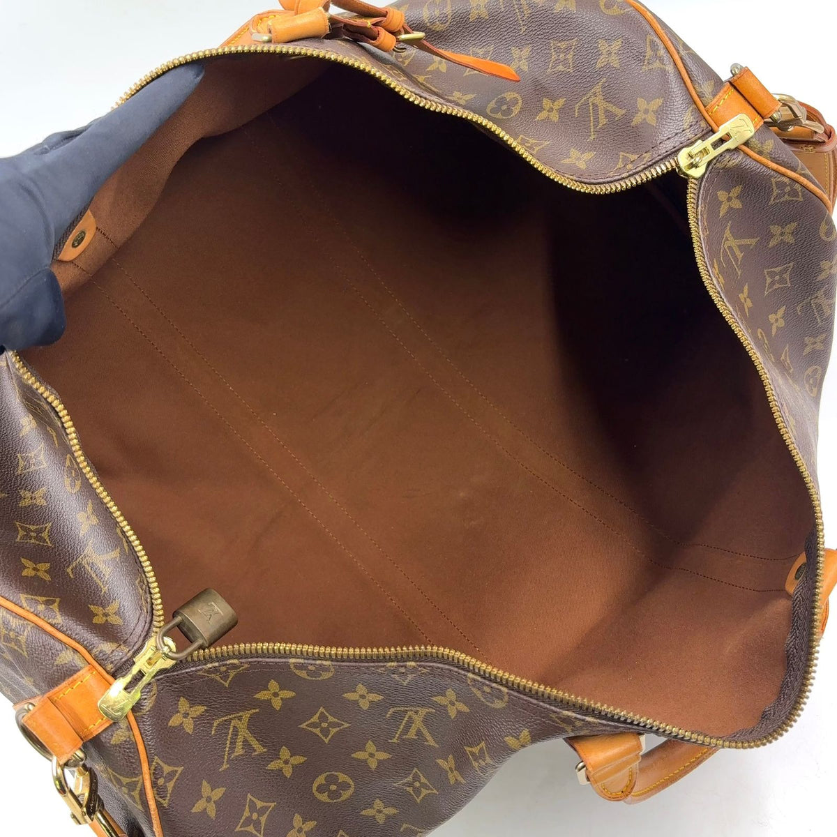 Louis Vuitton Keepall 55 Monogram Leather Brown Boston Bag Gold — view 3