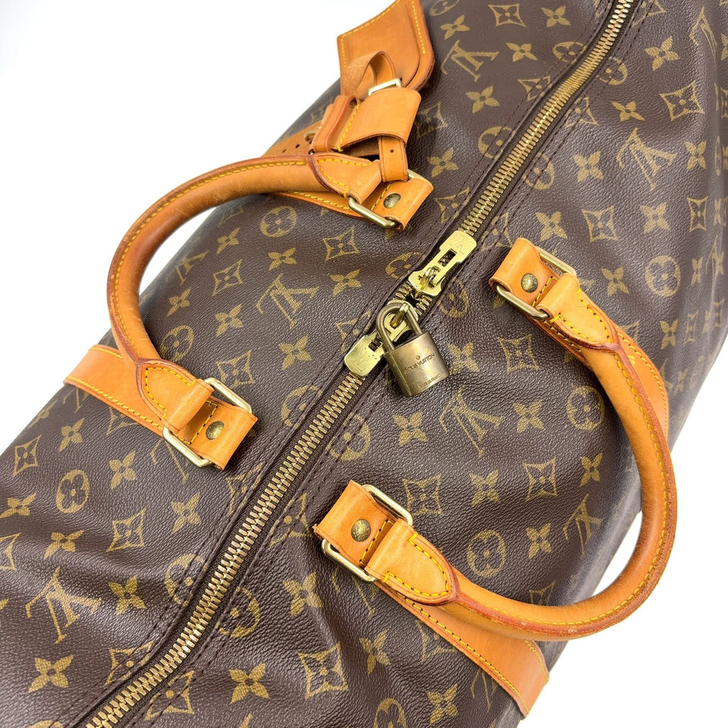 Louis Vuitton Keepall 55 Monogram Leather Brown Boston Bag Gold — view 7