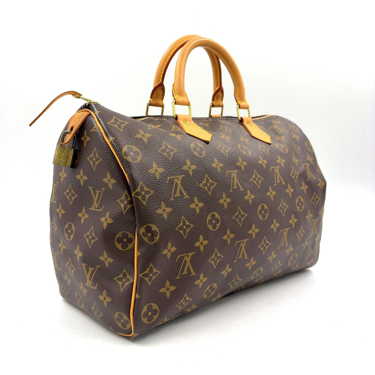 Louis Vuitton Speedy 35 Monogram Leather Brown Handbag Gold — view 2