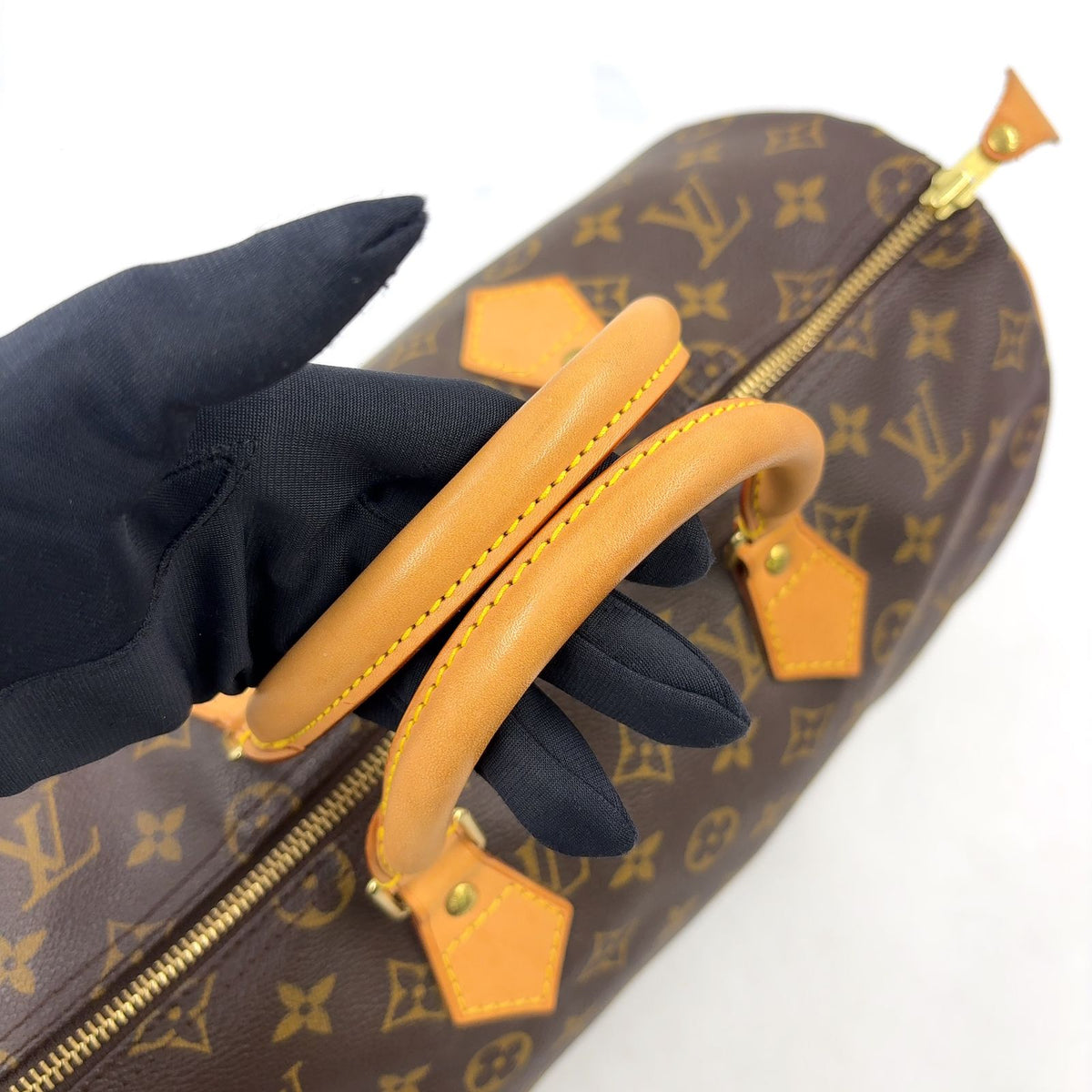 Louis Vuitton Speedy 35 Monogram Leather Brown Handbag Gold — view 6