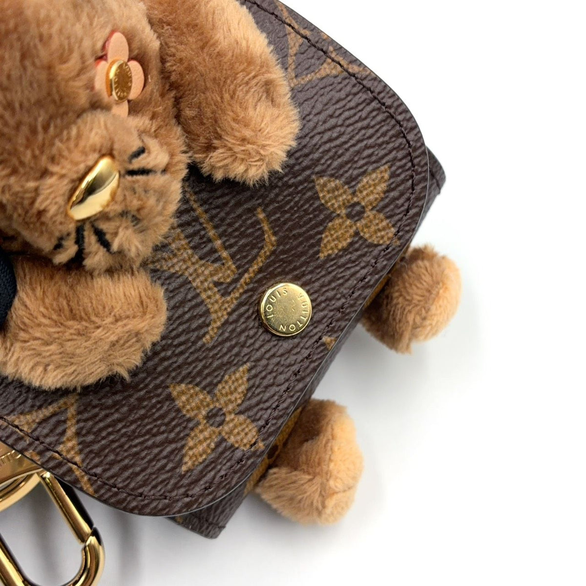 Louis Vuitton LV Monogram Airpods Case Brown Bag Charm Gold — view 7
