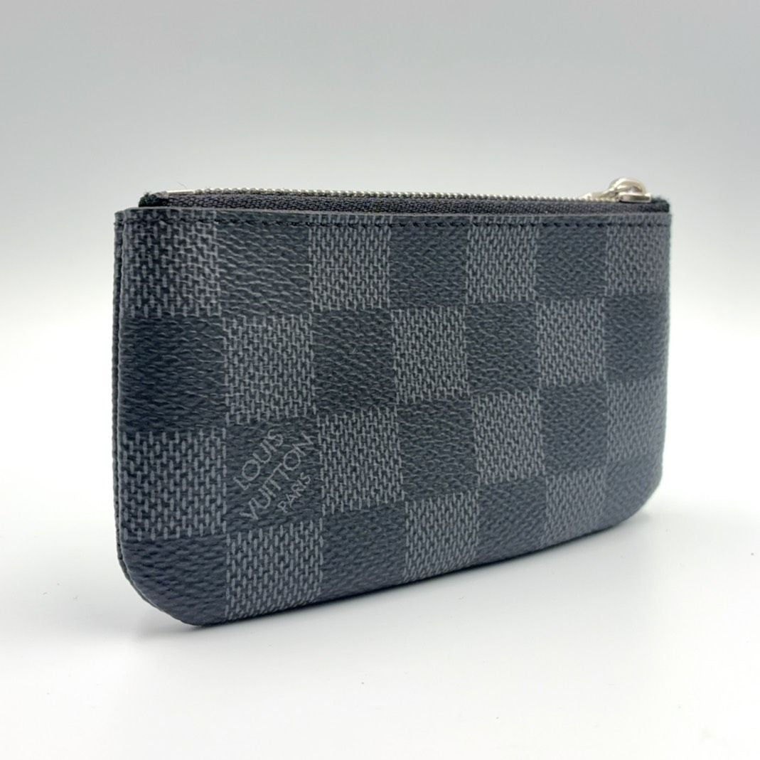 Louis Vuitton Pochette Cles Damier Graphite Leather Black Key Case Silver Key — view 2