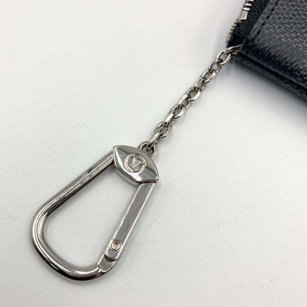Louis Vuitton Pochette Cles Damier Graphite Leather Black Key Case Silver Key — view 8