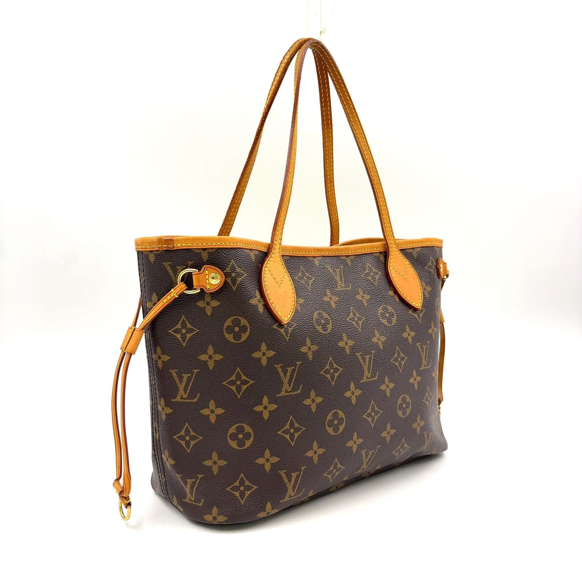Louis Vuitton Neverfull PM Monogram Leather Brown Light Tote Bag Gold — view 2