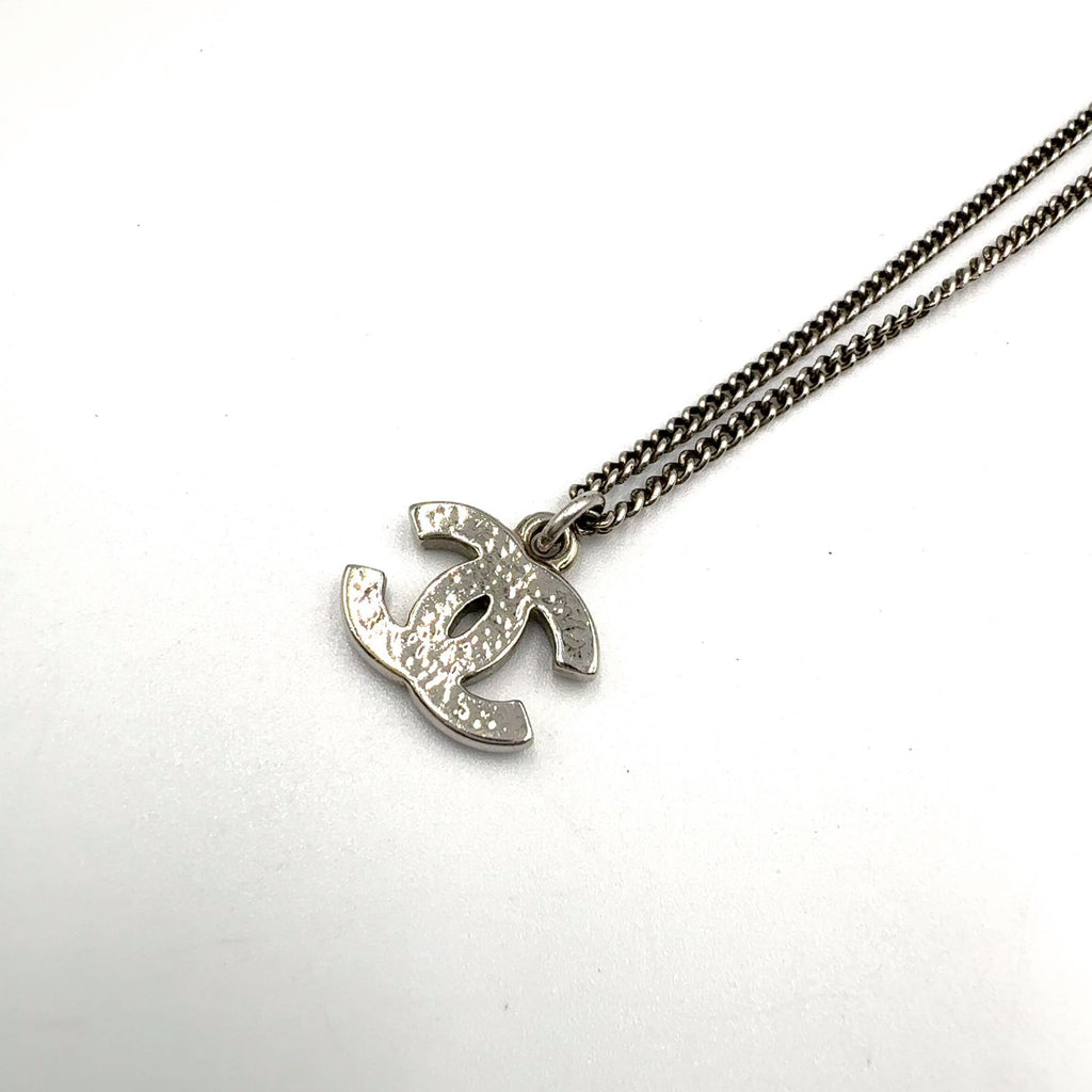 Chanel CC Logo Rhinestone Metal Clear Silver Necklace — view 2