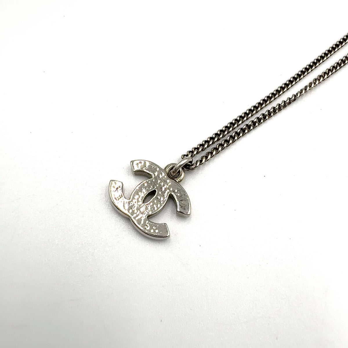 Chanel CC Logo Rhinestone Metal Clear Silver Necklace — view 2