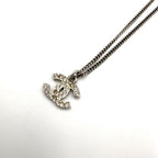 Chanel CC Logo Rhinestone Metal Clear Silver Necklace