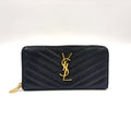Saint Laurent Paris YSL Logo Monogram Matelasse Stitch Leather Black Round Zip