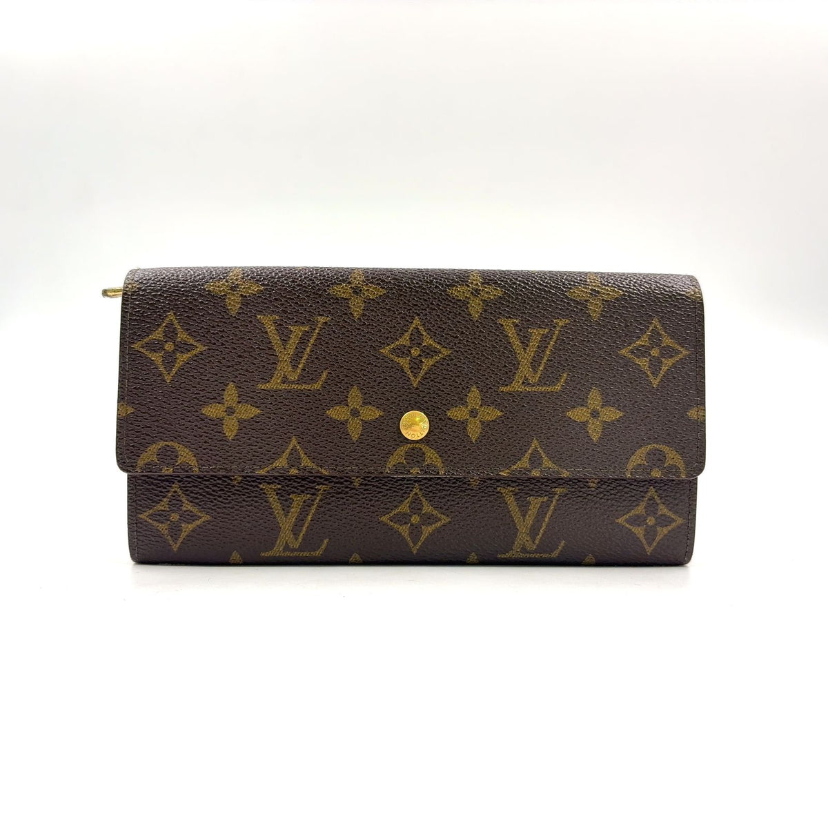 Louis Vuitton Pochette Porte Monnaie Credit Monogram Brown Wallet Gold