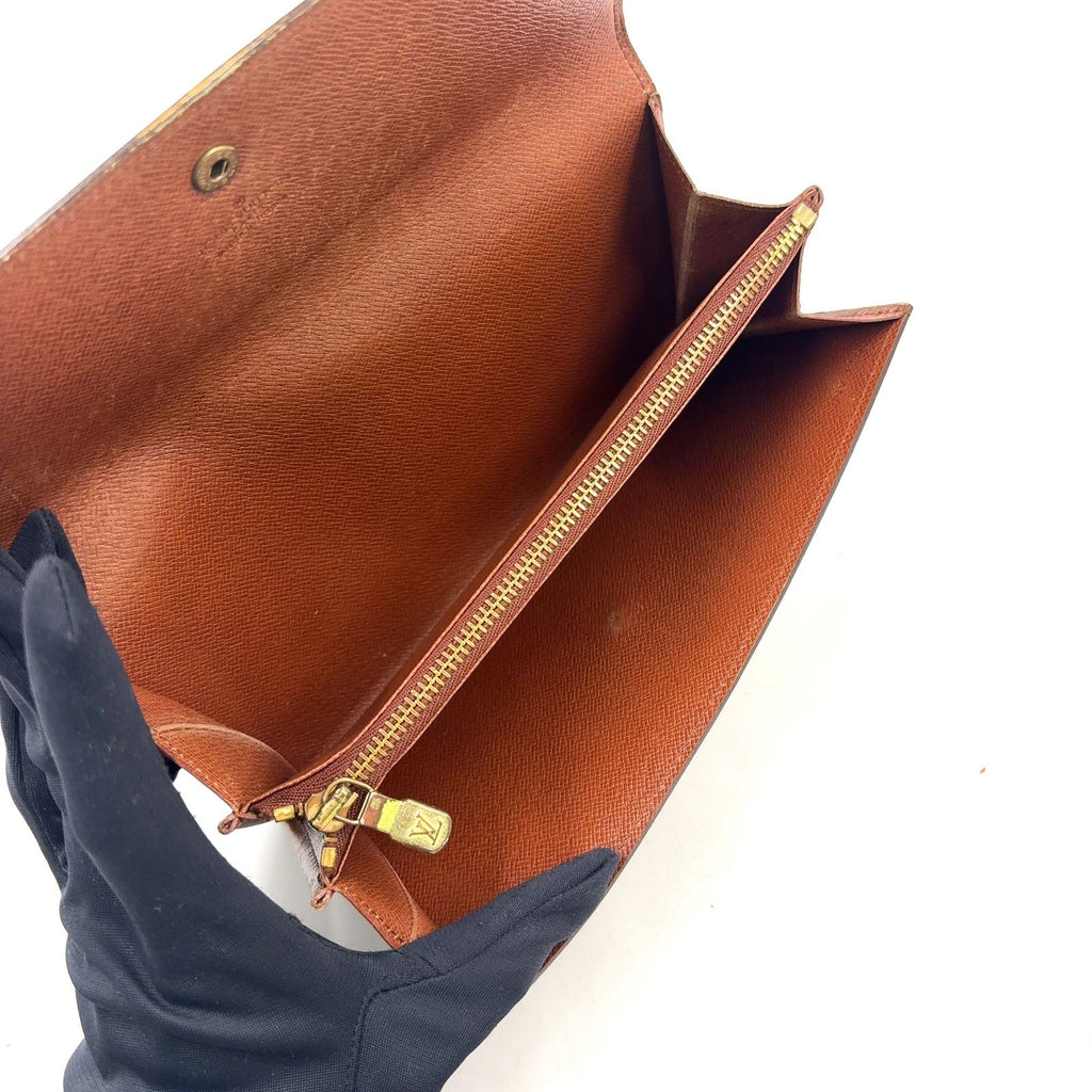 Louis Vuitton Pochette Porte Monnaie Credit Monogram Brown Wallet Gold — view 3