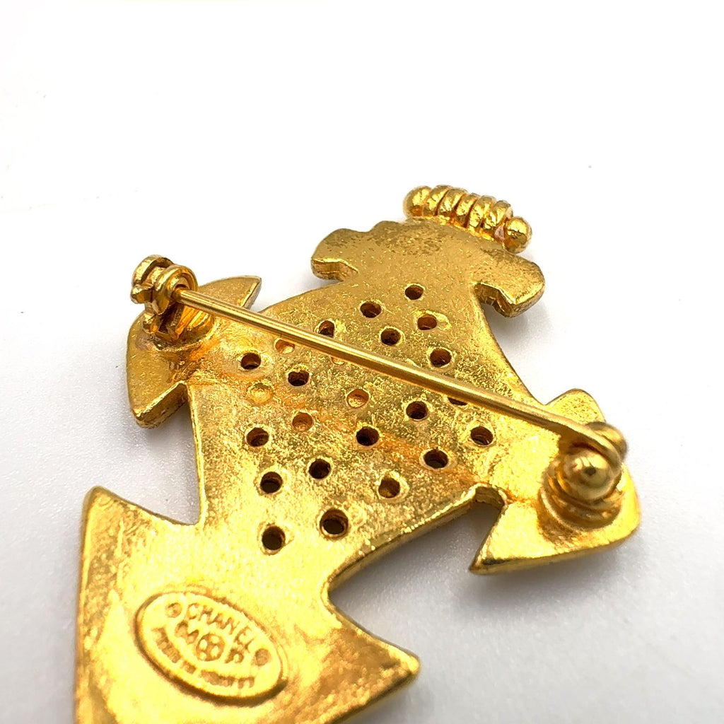 Chanel CC Logo Cross Motif Gold Plated Brooch — view 6