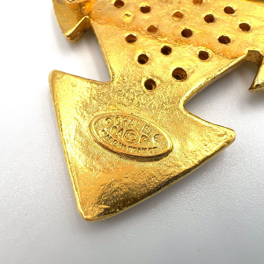 Chanel CC Logo Cross Motif Gold Plated Brooch — view 3