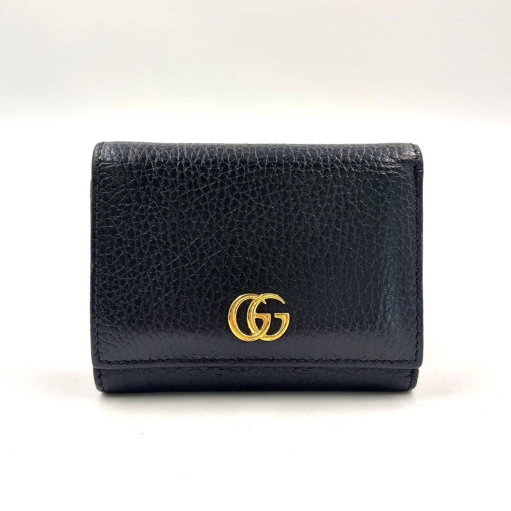 Gucci Petit Marmont Trifold Wallet Snap Compact Leather Black Gold