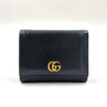 Gucci Petit Marmont Trifold Wallet Snap Compact Leather Black Gold