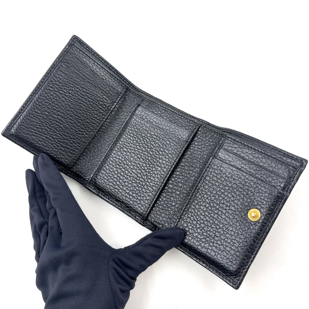 Gucci Petit Marmont Trifold Wallet Snap Compact Leather Black Gold — view 3