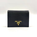 Prada Saffiano Multicolor Compact Wallet Leather Black Bifold Gold
