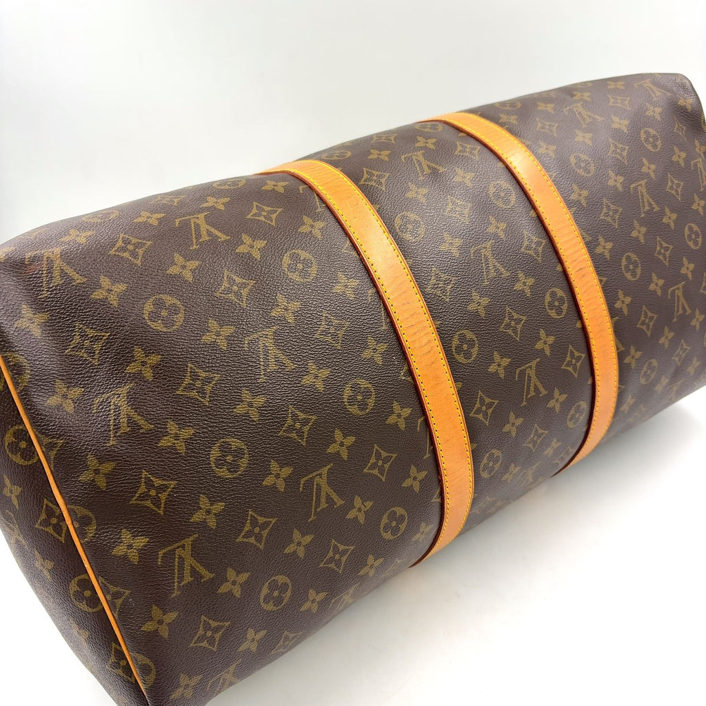 Louis Vuitton Keepall 55 Monogram Leather Brown Boston Bag Gold — view 8